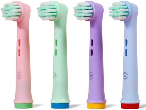 Testine Oral B Bambini Compatibili | Confezione da 4 Testine Compatibili per Spazzolino Elettrico Oral-B Bambini, Colorate e Divertenti | Morbide e Delicate sulle Gengive | Design Divertente