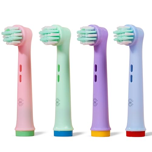 Testine Oral B Bambini Compatibili | Confezione da 4 Testine Compatibili per Spazzolino Elettrico Oral-B Bambini, Colorate e Divertenti | Morbide e Delicate sulle Gengive | Design Divertente