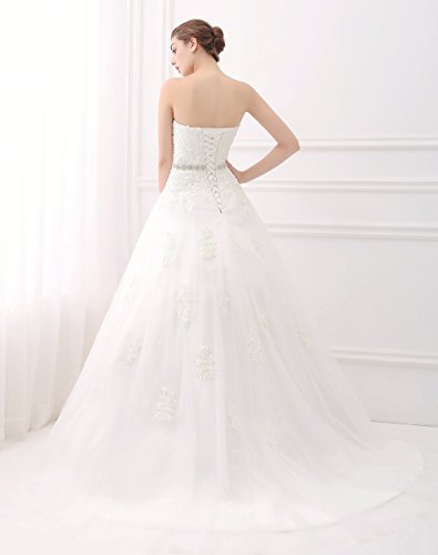 ScelleBridal Sweetheart Strapless A-line Lace Appliques Wedding Dresses for Bride Ivory 16