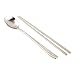 YIROCK GenericJINCHENG Korean Chopsticks Spoon Set-100% Metal Stainless Steel-Printed Hangul Characters (Silver-Hangul)