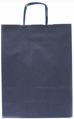dalbags – Pack of 25 Blue Slubbed Shopper in Havana Kraft Paper Handle Bags Format 26 + 13 x 33 cm