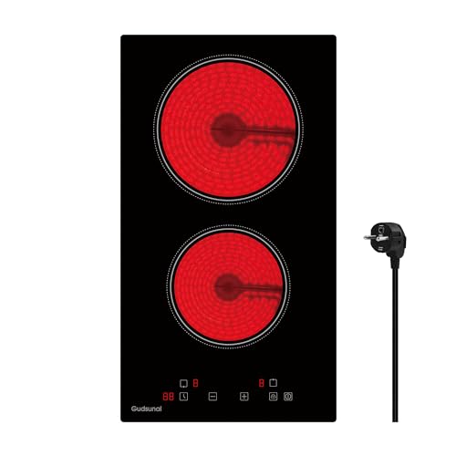 Gudsunal Domino Kochfeld, 2-Platten Glaskeramikkochfeld mit Stecker, 3000W, 9 Heizstufen, 1-99 Minuten Timer, Touch-Steuerung, Automatische Abschaltung, Kinders
