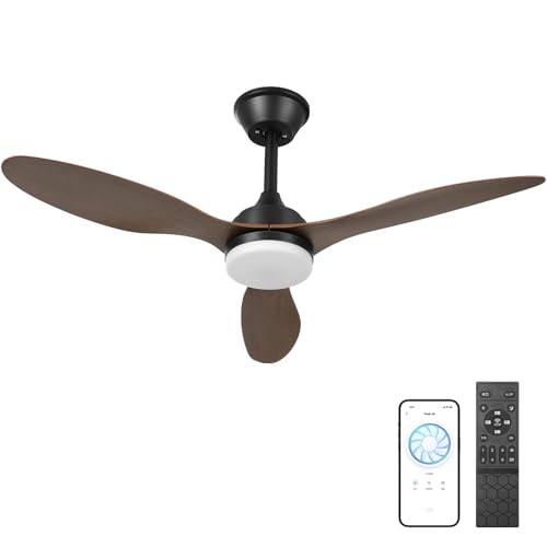 Ventilador de Techo con Luz de 107cm, 42 Inch Ceiling Fan, Color madera negro, Control de aplicaciones móviles con Control Remoto, 6 Velocidades, Luz LED de 3 Colores, 3 Cuchillas, Motor CC Reversible