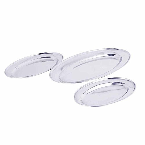 Kosma Set of 3 Stainless Steel Oval Tray | Serving Tray | Oval Plate | Roast Meat Plate | Platter - 30-40-50cm