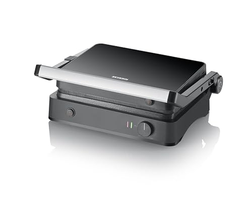 SEVERIN SEVINI Lite, Kontaktgrill für Fleisch, Fisch & Gemüse, Keramikbeschichteter Sandwich-Maker für fettfreies Grillen, Indoor-Grill bis zu 220°C Hitze, 1.800 W, schwarz, KG 2398