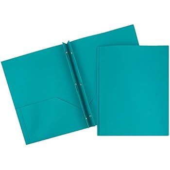 JAM PAPER Plastic 2 Pocket School POP Folders with Metal Prongs Fastener Clasps - Teal Blue - 6/Pack