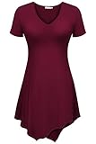 Meaneor Women's V Neck Handkerchief Hem Tunic Top Style 1 Wine Red XXL