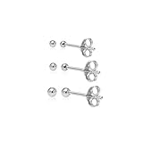 Sterling Silver Ball Stud Round Earrings Three Pair Round Set 2mm 3mm 4mm - Nine2Five