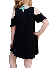 Aleumdr vestido de hombro frío con volantes para niñas pequeñas, vestido de túnica suelta informal de 4 a 13 años