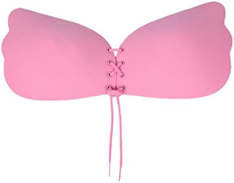 Self Adhesive Bra, Lamolory Silicone Strapless Invisible Backless Push Up Bra (Pink, B)