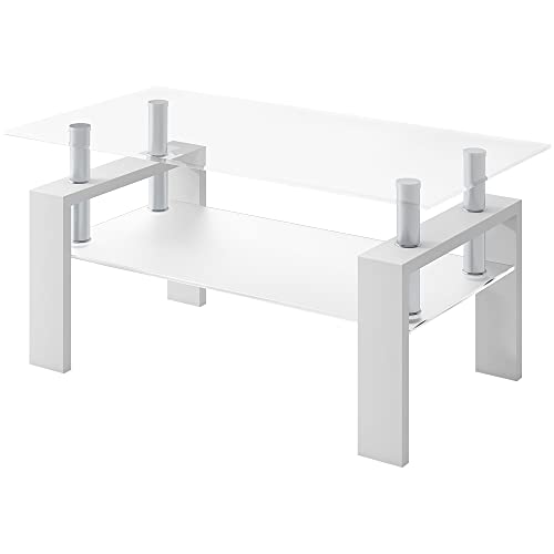 (OSJ)ガラステーブル コーヒーテーブル 幅88cm 強化ガラス天板(クリア天板+ホワイト脚)商品画像