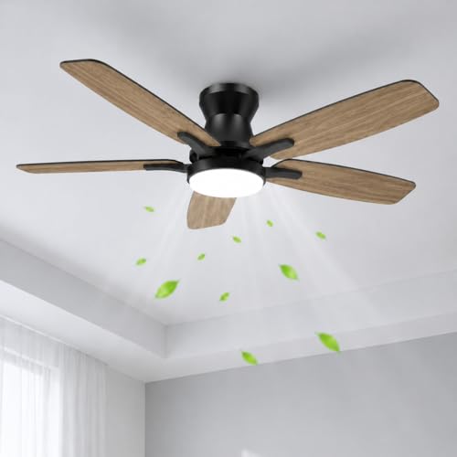 Ventilador de Teto de Embutir com Luz 42 Polegadas, Controle Remoto, Motor Reversível, 6 Velocidades, LED Dimerizável, Silencioso para Quarto e Sala