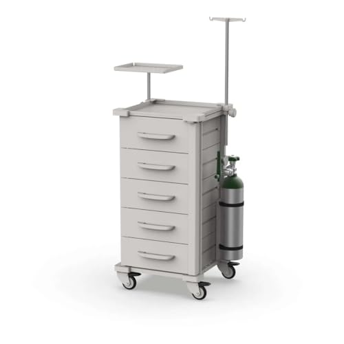 Carrinho de Emergência Hospitalar 5 Gavetas com Equipamentos e Tampo Inox | Carrinho para UTI, Clínicas, Procedimentos e Hospitais | MAD.U