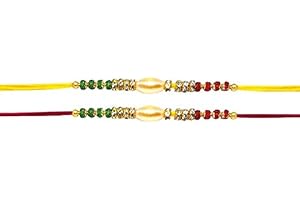 USA HOUSE Set of Two Unique Rakhi for Brother Multi Design Assorted Color (13 Inch)