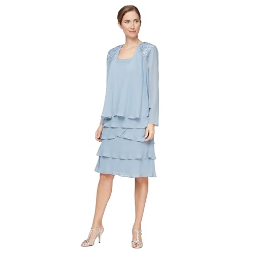 S.L. Fashions Women's Mother of The Bride Tiered Jacket Dress with Shoulder Emb…
