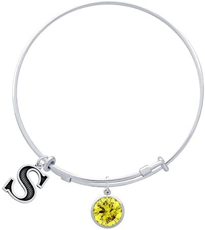 Jenaforte .925 Sterling Silver Expandable Charm Bangle Birthstone &amp; Initial Charms S-NOV