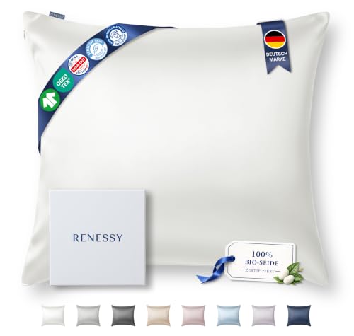 RENESSY Kissenbezug aus 100% Bio-Seide 80x80 cm - 22 Momme Maulbeerseide, Güteklasse 6A, Oeko-Tex zert. in Deutschland - Luxus für Haar und Haut, 1 St