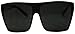 Sunglass Stop - Large Oversized Square Flat Top Super Dark Black Retro Sunglasses (Matte Black, Black)