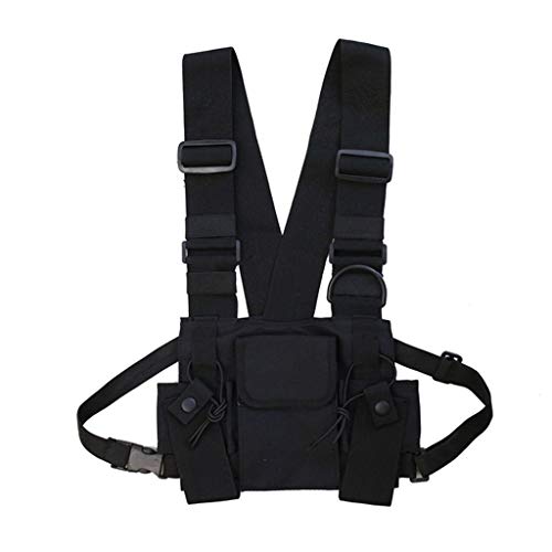 Fashion Chest Rig Bag,Crytech Tactical Radio Chest Harness Multipurpose Front Chest Pack Pouch Holster Vest Rig Sport Backpack Daypack for Two Way Radio Walkie Talkie for Women Men (Black)