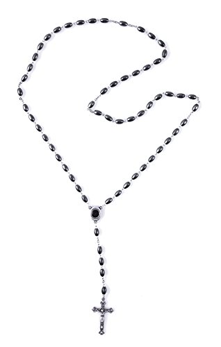 Hematite rosary black stone beads necklace with jerusal…