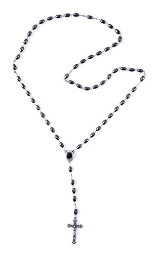 Hematite Rosary Black Stone Beads Necklace with Jerusalem Holy Soil & Cross - ROS028