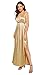 SheIn Women's Sexy Satin Deep V Neck Backless Maxi Party Evening Dress Small Gold