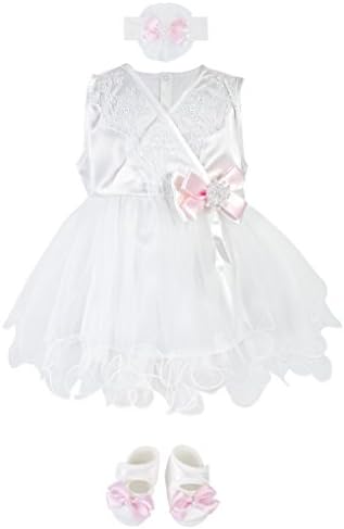 Bebetomy Baby Girl Newborn Embroidered Ruffle Princess Pageant Dress Gown 5 Piece Deluxe Set 0-3 Months