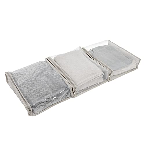 Household Essentials Under Bed Zippered Sweater Storage Bags with Clear Vision Panel, Set of 3, Silver,Gray at Amazon