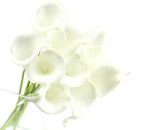 FiveSeasonStuff 10 Stems of Real Touch Calla Lillies (Latex) Artificial Flower Bouquet, Perfect for Wedding, Bridal, Party, Home Office Décor DIY (White & White Pistil) - Thumbnail 7