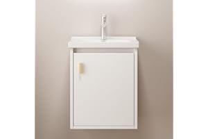 Albriya 16" Small Bathroom Vanity Wall Mounted, Small Bathroom Vanity with Ceramic Sink, Modern Bathroom Vanity with Soft-Close Drawers, Chrome Faucet, Pop up Drain, P-Trap (White)