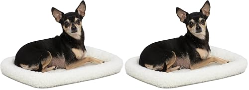 MidWest Homes for Pets QuietTime XXS Dog Bed – White Fleece Bolster, Ultra-Soft and Machine Washable, Fits 18-Inch Crates and Carriers, for Small Dogs and Cats (Pack of 2)