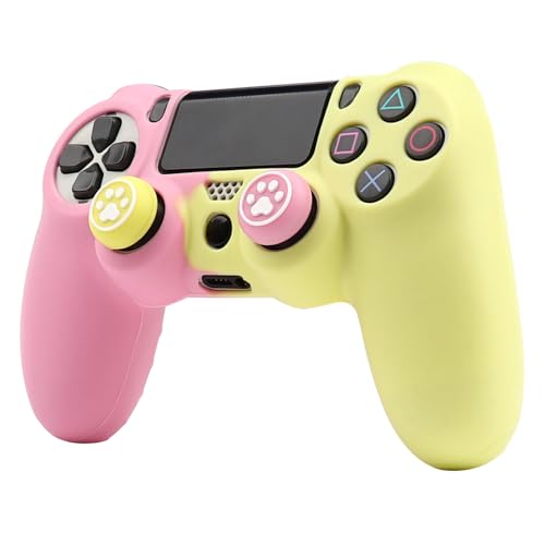 Ralan Pink Controller Skins for PS4, Silicone Cover Skin Protector Compatible with PS4 Slim/Pro Controller with 2 Cute Thumb Grips Caps