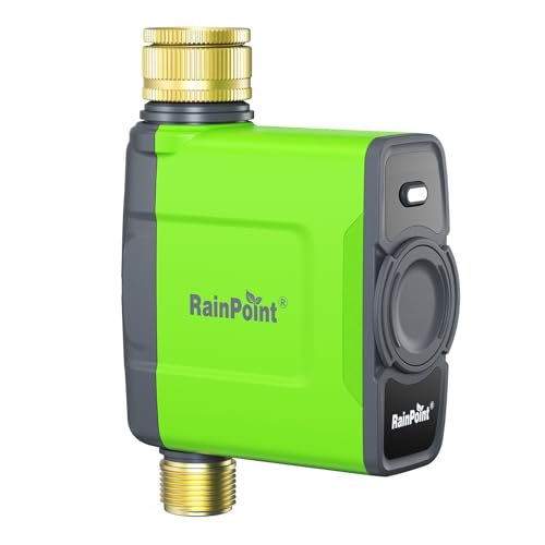 RAINPOINT WiFi Water Timer, Irrigation Timer with Brass Inlet & Outlet, must be used with HWG023 Gateway, IP65 Waterproof Garden Hose Timer, Rain Delay/Manual Watering(without Antenna Gateway)
