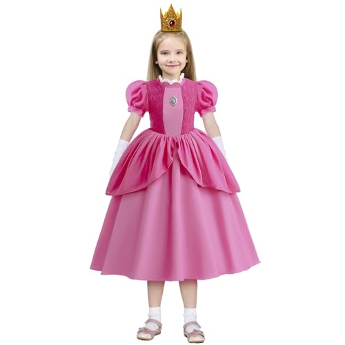 Atchca Peach Princess Costume Girls Kids, Princess Peach Dress