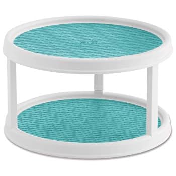 Copco 5234758 Non-Skid Pantry Cabinet 2-Tier Lazy Susan Turntable, 12-Inch, White/Aqua