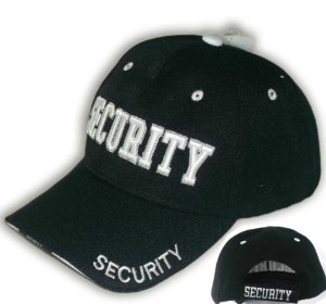 mens Security Hat Baseball Ball Cap Black Embroidered Adjustable 100%