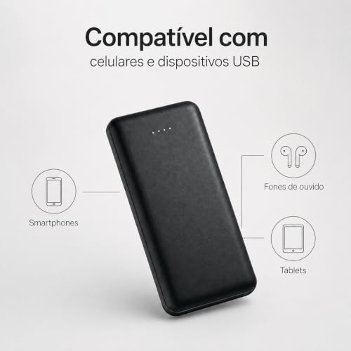 Power Bank Carregador Portátil Universal 10000mAh com Cabos Integrados USB-A, USB-C (Type-C), Micro-USB e USB-Light Carregamento Rápido Bateria Externa Compacta para Celular Android iOS
