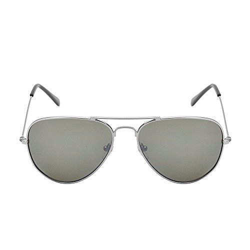 Retro Mirror Aviator Sunglasses Flash Tinted Lens Eyeglasses for Women Men UV400 (Silver/Green)