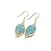 Natural Stone Wire Wrap Dangle Drop Earrings Gold Plated 925 Sterling Silver Hook/Amazonite