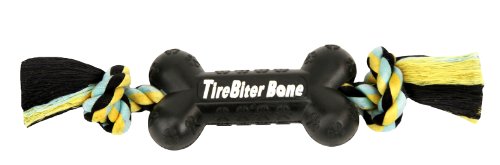 TireBiters Large Chew Toy Bone with Rope, Black, 16-Inch
