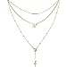 Gleamart Women Multi-Layer Sequins Choker Layered Beads Long Sweater Chain Necklace with Cross Pendant Gold