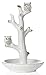 Beth Marie Luxury Boutique Owl Ring Holder Tree Dish, White with Real 24K Gold Plating, Ceramic Engagement & Wedding Ring Holder