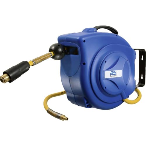 as - Schwabe 12612 10 m Retractable Compressed-Air Hose Reel and 1 m Connection Hose - Blue
