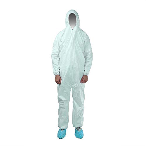 QianSou Disposable Protective Coverall with Hood, Elastic Wrist and Cuff, Hazmat Suits for Paint Garden Chemical Industrial 2X-Large 5 Pack