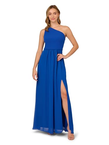 Adrianna Papell Women’s One Shoulder Chiffon Gown, Violet Cobalt