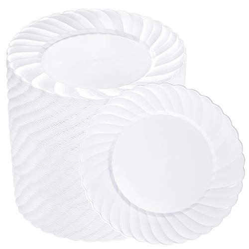 BUCLA 100PCS White Dinner Plastic Plates-9.2inch Disposable Plastic Plates-Premium Plastic Plates For Wedding&Parties