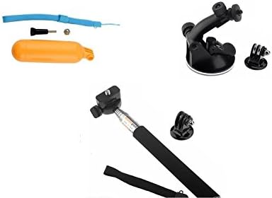 Pack Of 3 Action Camera Mounts 1 Floating Hand Held Tripod Mount + 1 Suction Cup Dash Cam Mount + 1 Extendable Selfie Stick Monopod Mount For GoPro