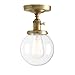 PERMO Semi Flush Mount Ceiling Light Modern Globe Clear Glass Shade Industrial Hallway Light Fixtures for Kitchen, Bathroom, Farmhouse Ceiling Light for Entryway (Antique Gold)