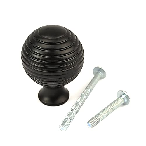 Set of 6 Queen Anne Reeded/Beehive Knob Matt Black Cabinet knobs for cupboards by FFF, Kitchen Cupboard Door, Drawer, Bedroom Furniture Knobs 31mm Diameter, Depth 39mm