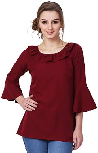 Mallory Winston Women Solid Mehroon Raffle top.